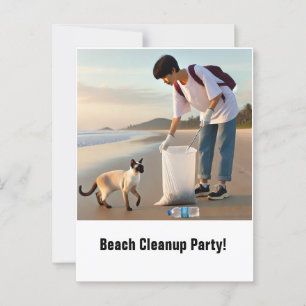 Beach Cleanup Party mit siamesischer Einladungskar Postkarte