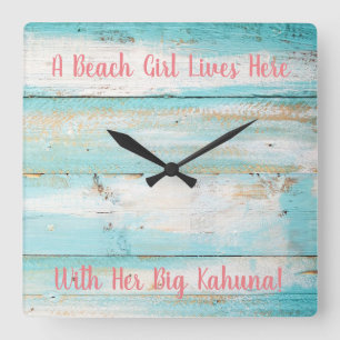 Beach Clock, Beach Girl, Big Kahuna Quadratische Wanduhr