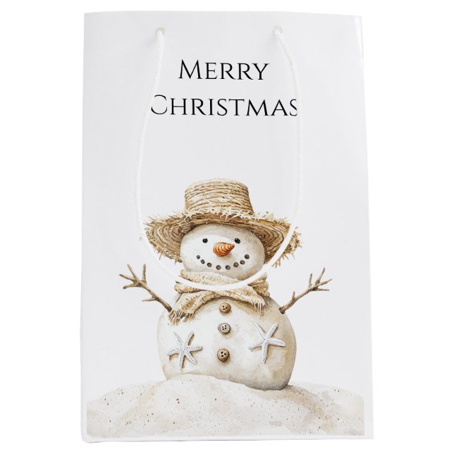 Beach Coast Snowman Weihnachten Mittlere Geschenktüte (Vorderseite)