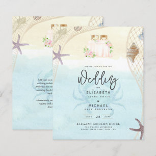 Beach Coastal Hochzeit Einladung Sand Ocean Life