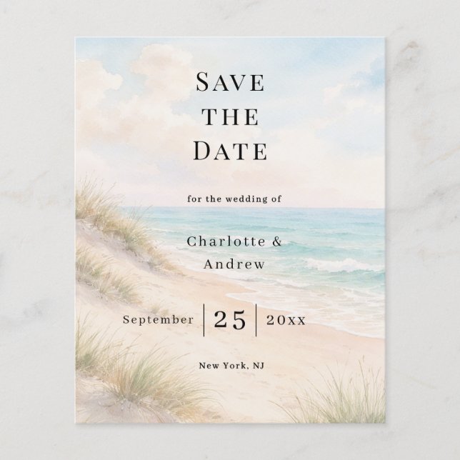 Beach coastal modern wedding budget Save the Date Flyer (Vorne)