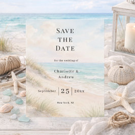 Beach coastal modern wedding budget Save the Date Flyer