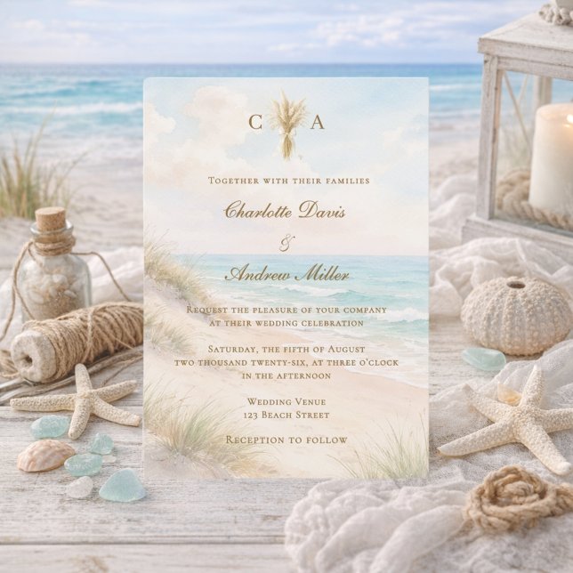 Beach coastal monogrammed wedding einladung (Von Creator hochgeladen)
