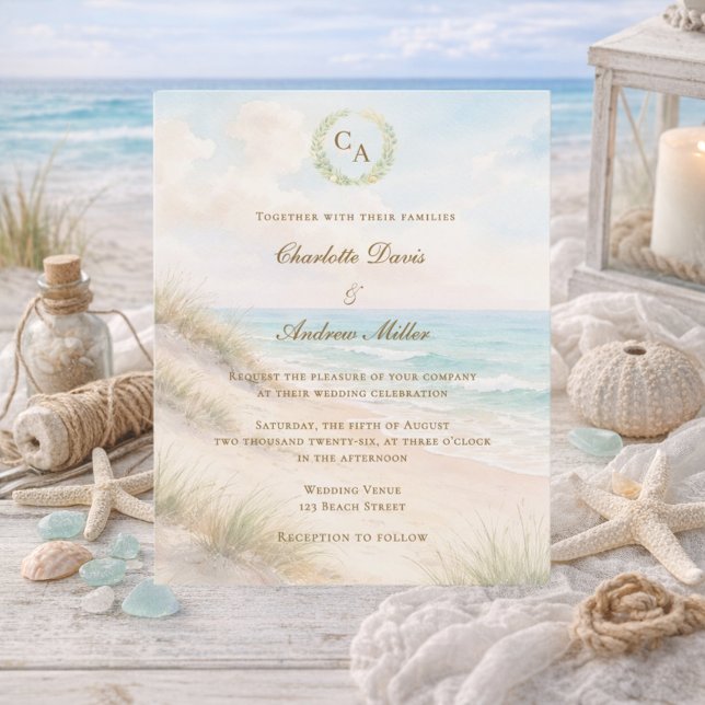 Beach coastal monogrammed wedding invitation (Von Creator hochgeladen)