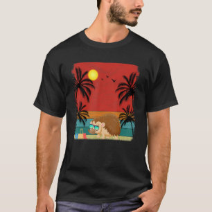 Beach Coconut Tree Retro Grafische Porcupine Somme T-Shirt