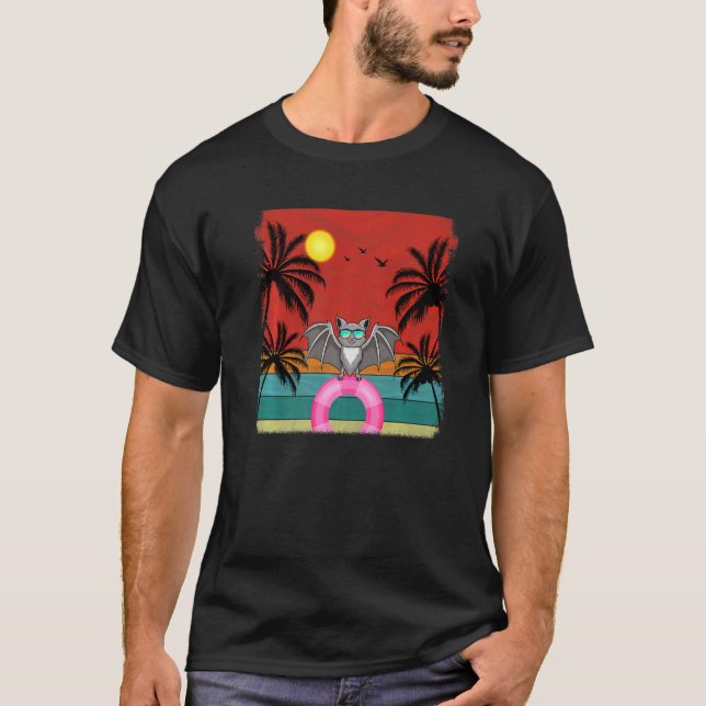 Beach Coconut Tree Retro Graphic Bat Summer T-Shirt (Vorderseite)