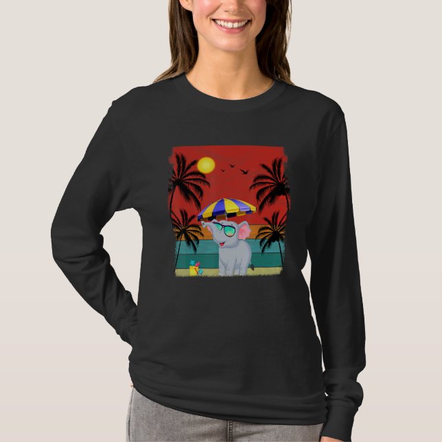 Beach Coconut Tree Retro Graphic Elephant Summer T-Shirt (Vorderseite)