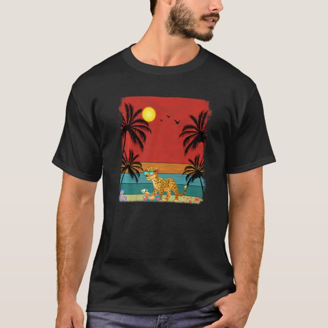Beach Coconut Tree Retro Graphic Jaguar Sommer T-Shirt (Vorderseite)