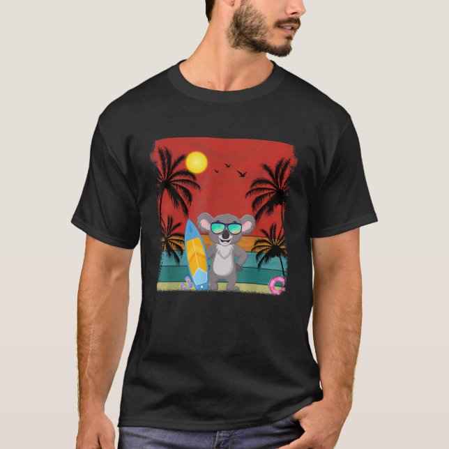 Beach Coconut Tree Retro Graphic Koala Lover T-Shirt (Vorderseite)