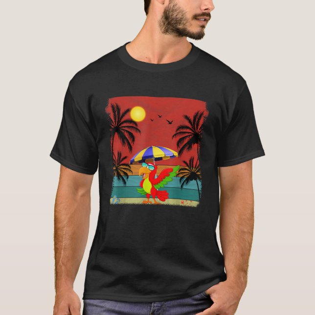 Beach Coconut Tree Retro Graphic Parrot Lover Summ T-Shirt (Vorderseite)