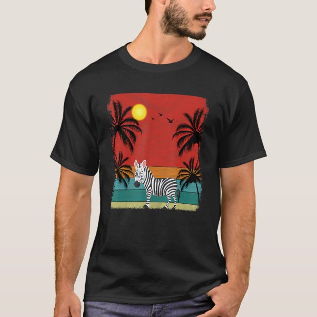 Beach Coconut Tree Retro Graphic Zebra Summer T-Shirt (Vorderseite)