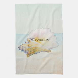 Beach Conch Muschel Blue Ocean Wasserfarbe Handtuch