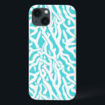 Beach Coral Reef Muster Nautical White Blue iPhone 13 Hülle<br><div class="desc">Dieses hübsche Meer/Strand-inspiriert, sich wiederholende nautische Muster sieht aus wie ein ausgeklügeltes Korallenriff in Weiß auf einem Strand - blau Hintergrund. Das originelle, elegante Design der Korallenriffe ist in einem Schablonenlook gehalten. Die Farbe Blau erinnert an helle, klare tropische Meere. Dieses einfache, moderne Design ist perfekt für ein Küsten-/Strandhaus-Thema. "Anpassen",...</div>