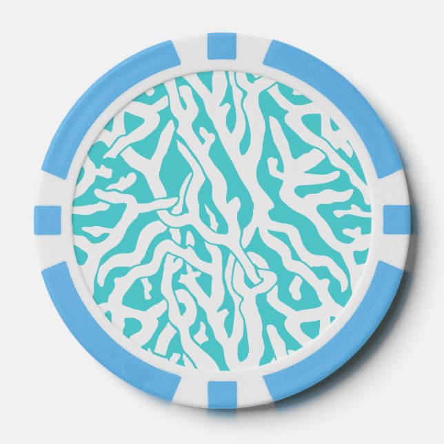 Beach Coral Reef Muster Nautical White Blue Pokerchips (Vorderseite)