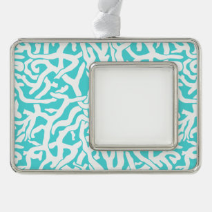 Beach Coral Reef Muster Nautical White Blue Rahmen-Ornament Silber
