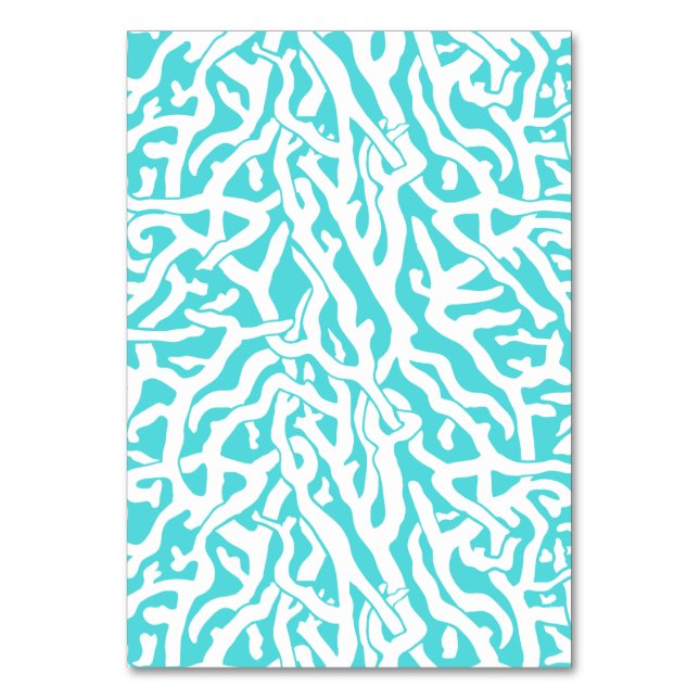 Beach Coral Reef Muster Nautical White Blue Tischnummer (Vorderseite)