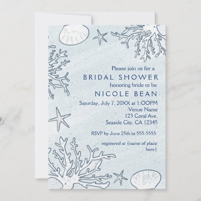 Beach Coral Reef Sea Muschel & Starfish Einladunge Einladung (Vorderseite)