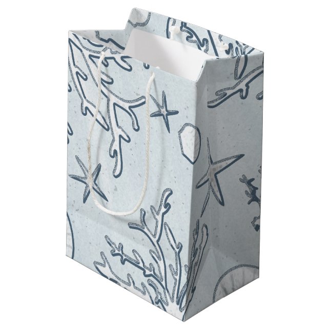 Beach Coral Reef Sea Muschel & Starfish Geschenkta Mittlere Geschenktüte (Rückseite Schrägansicht)