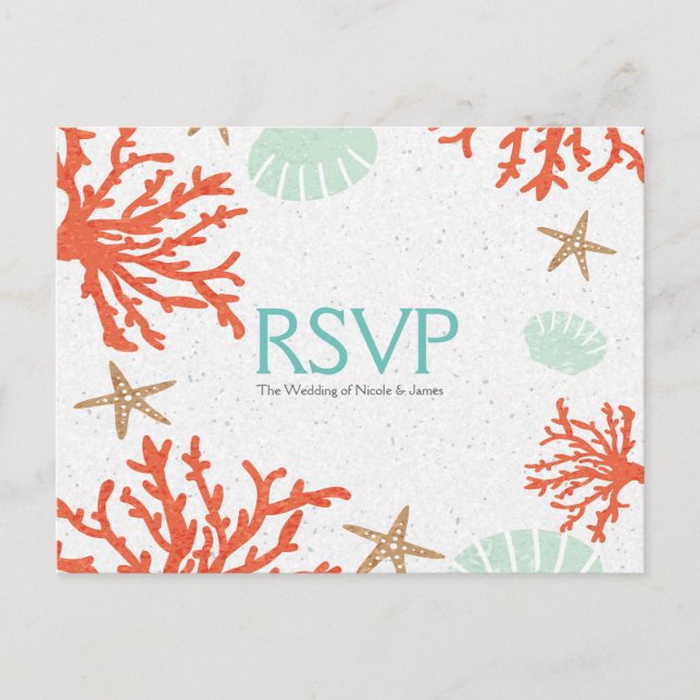 Beach Coral Reef Sea Muschel & Starfish RSVP Card Einladungspostkarte (Vorderseite)