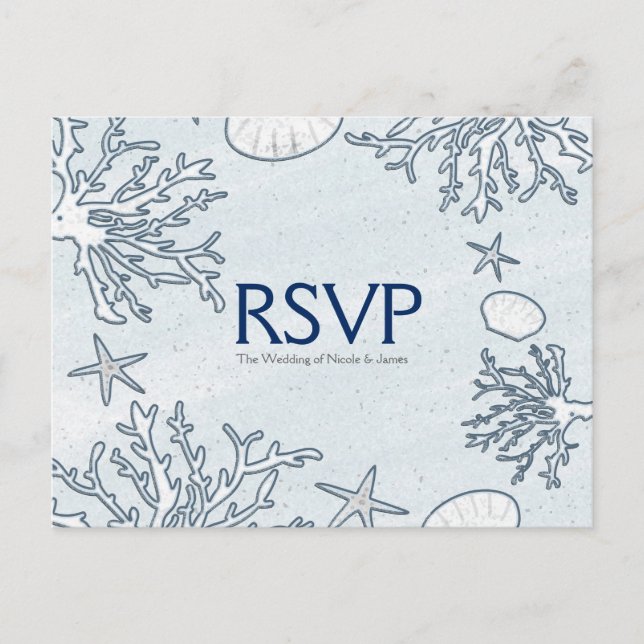 Beach Coral Reef Sea Muschel & Starfish RSVP Card Einladungspostkarte (Vorderseite)