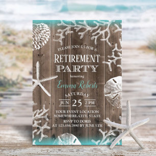 Beach Coral Reef Starfish Barn Wood Retirement Einladung