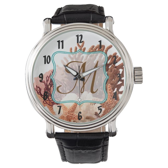 Beach Coral Star Fish Sand Ocean Sand Dollar Beoba Armbanduhr (Vorderseite)