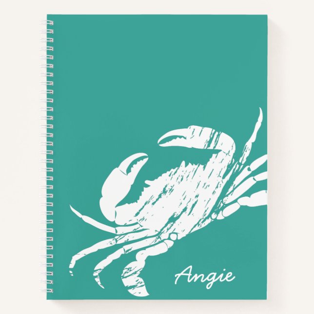 Beach Crab Blue White Personalisiert Notizbuch (Vorderseite)