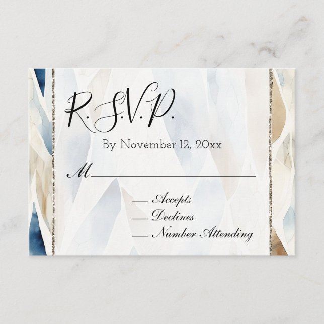 Beach Cream Blue Abstrakt Wedding RSVP Begleitkarte (Vorderseite)
