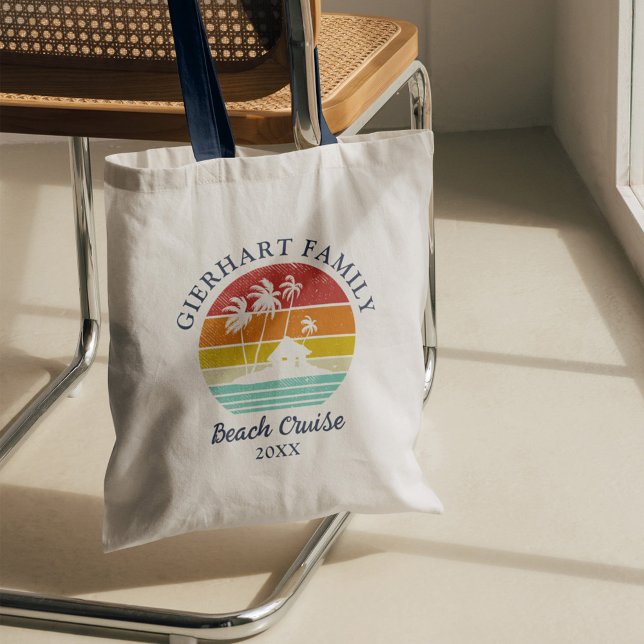 Beach Cruise Family Urlaub Matching Tragetasche (Retro Family Reunion Beach Cruise Nautical Palm Trees Matching Custom Tote Bag)