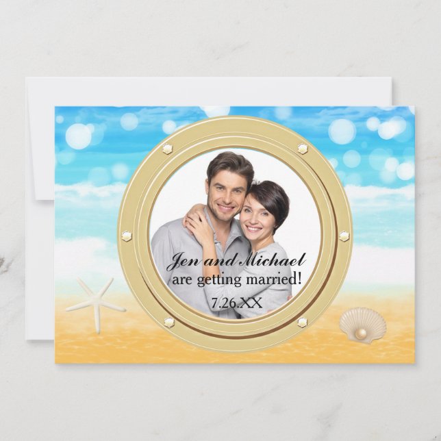 Beach Cruise Muschel Hochzeit Port Foto Einladung (Vorderseite)