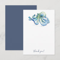 Beach Danke, Cards Blue Watercolor Octopus