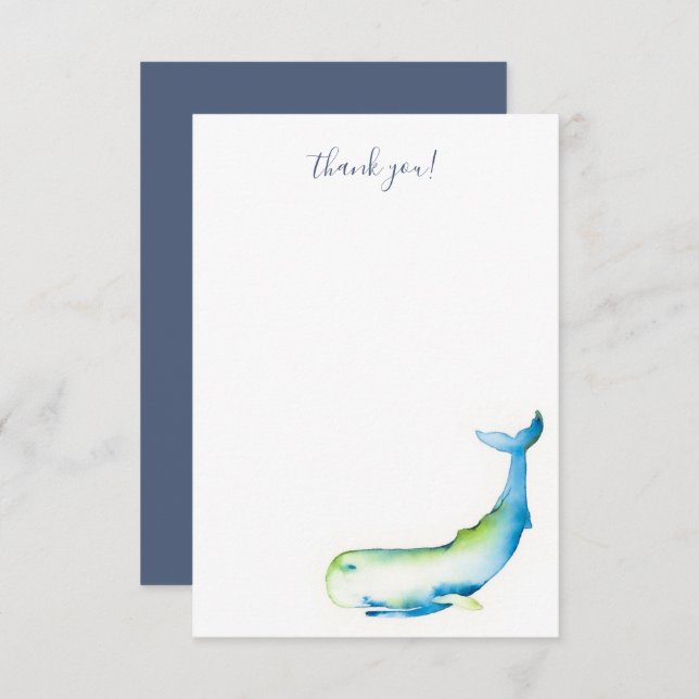 Beach Danke, Cards Blue Watercolor Whale Dankeskarte (Vorne/Hinten)