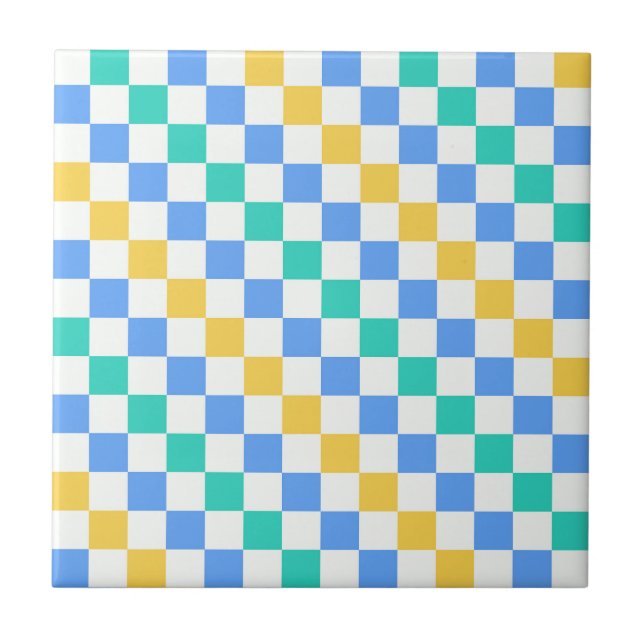 Beach day diagonal checkerboard pattern fliese (Vorderseite)