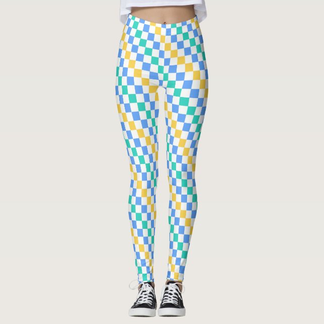 Beach day diagonal checkerboard pattern leggings (Vorderseite)