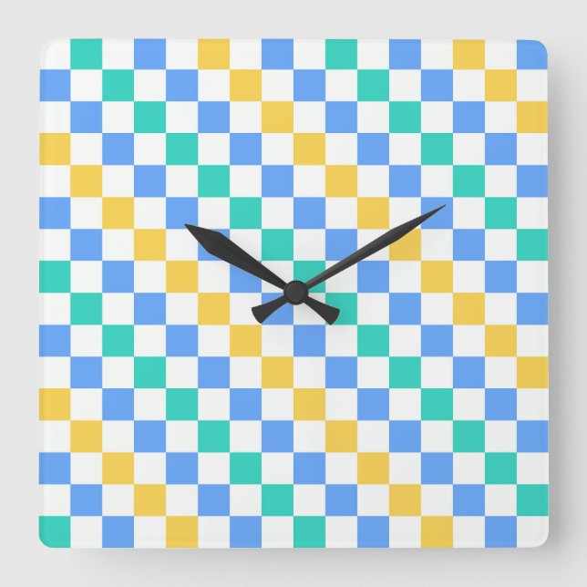 Beach day diagonal checkerboard pattern quadratische wanduhr (Vorderseite)