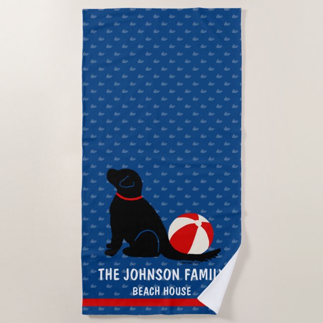 Beach Days Black Dog Blue Whales Beach Handtuch (Vorderseite)