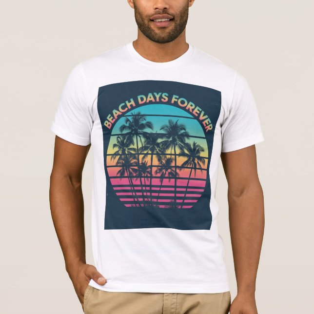 Beach Days Forever Retro Sonnenuntergang Palmen Bä T-Shirt (Vorderseite)