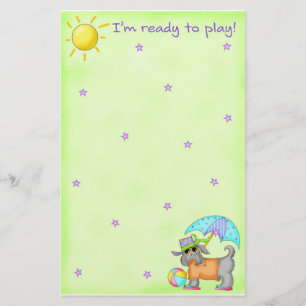 Beach Dog Whimsy Art Green Blue Briefpapier