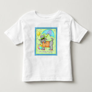 Beach Dog Whimsy Art Green Blue Kleinkind T-shirt