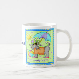 Beach Dog Whimsy Art Green Blue Name Personalize Kaffeetasse