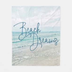 Beach Dreams Inspiration Zitat Retro Ozeanwellen Fleecedecke