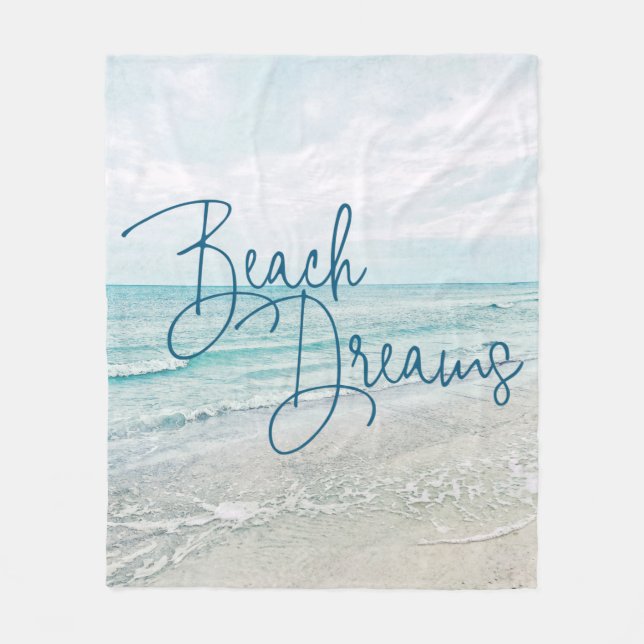 Beach Dreams Inspiration Zitat Retro Ozeanwellen Fleecedecke (Vorderseite)