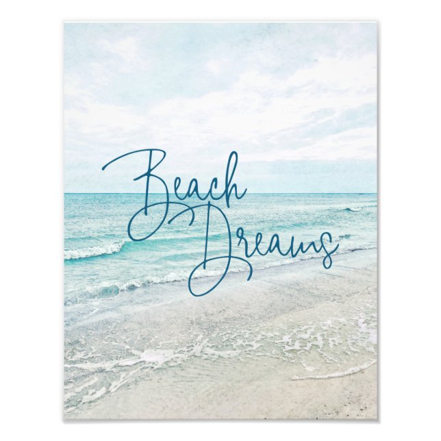 Beach Dreams Inspiration Zitat Retro Ozeanwellen Fotodruck (Vorne)