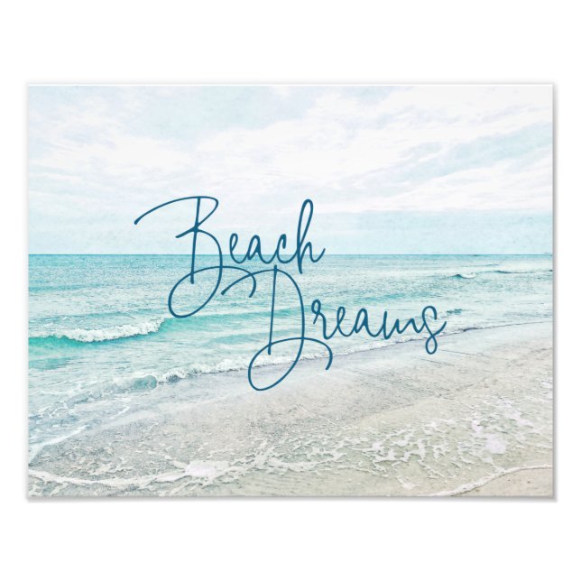 Beach Dreams Inspiration Zitat Retro Ozeanwellen Fotodruck (Vorne)