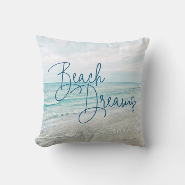 Beach Dreams Inspiration Zitat Retro Ozeanwellen Kissen (Vorderseite)