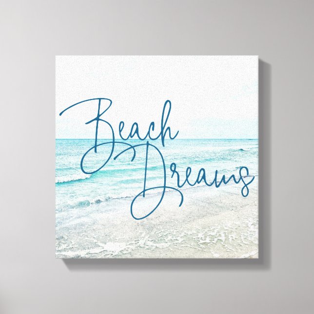 Beach Dreams Inspiration Zitat Retro Ozeanwellen Leinwanddruck (Vorderseite)