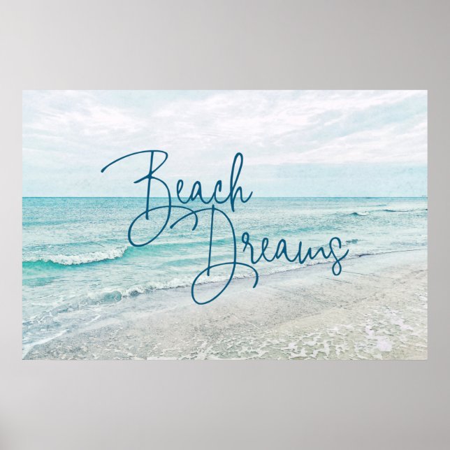 Beach Dreams Inspiration Zitat Retro Ozeanwellen Poster (Vorne)