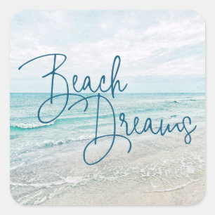 Beach Dreams Inspiration Zitat Retro Ozeanwellen Quadratischer Aufkleber