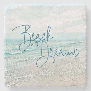 Beach Dreams Inspiration Zitat Retro Ozeanwellen Steinuntersetzer