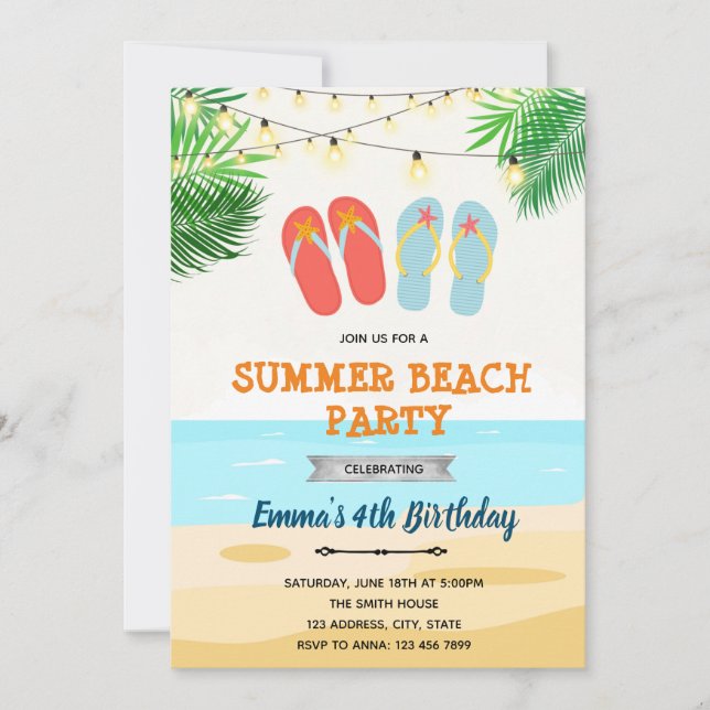 Beach dreh Flop Geburtstag Einladung (Vorderseite)